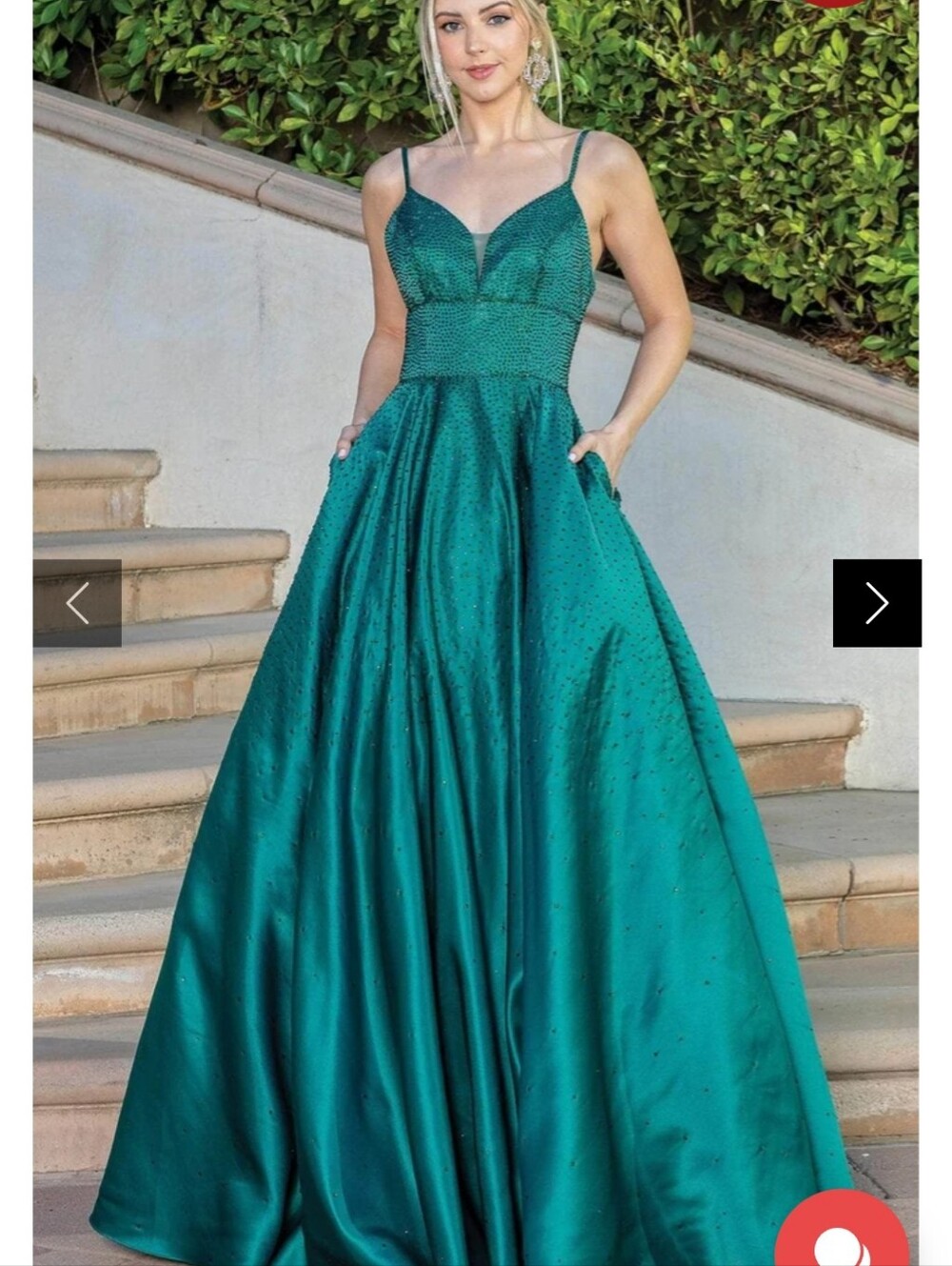 Size 14 emerald green thin strap satin crystal Aline gown by Dancing Queen NWT